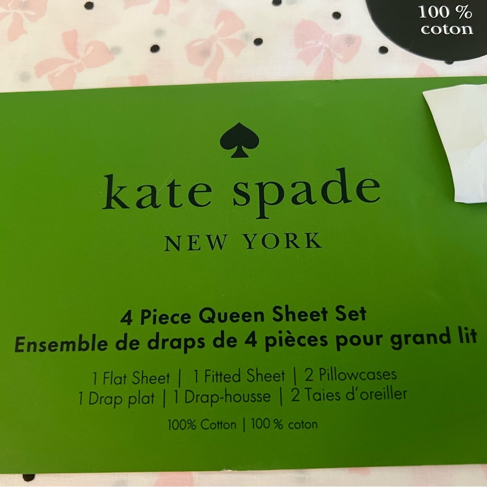 NWT Kate Spade Bows & Dots Queen Sheet Set - Picture 3 of 4